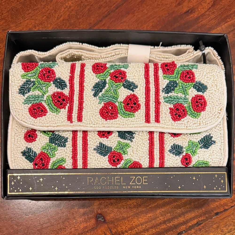 Rachel Zoe Cream and Red Floral Clutch